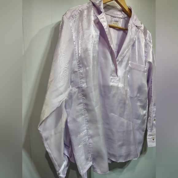 Pilcro Anthropologie Lilac Shine Blouse Satin Button Down Top Long Sleeve Shirt - Picture 5 of 11
